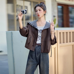 加绒皮衣外套女短款高级感机车服pu酷飒风海军领高端宽松春秋外套图片