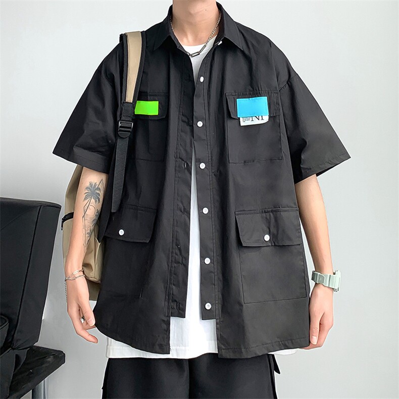 夏季短袖衬衫潮流帅气休闲四面弹衬衫CT14P35图片