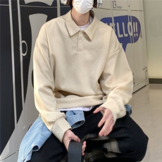 2026春秋翻领亨利领提花POLO衫痞帅卫衣外套W56682/特P25杏，男装Polo衫，电商A094