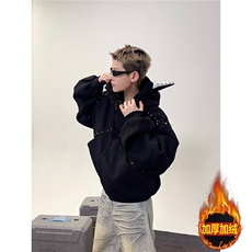 网图杜宾犬耳朵铆钉加绒连帽卫衣拉链开衫情侣A025-DW1010-P65，男装卫衣，电商A025