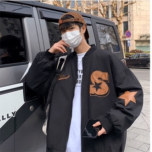 美式复古棒球服棉服外套男春秋季新款飞行员嘻哈潮牌宽松立领夹克图片