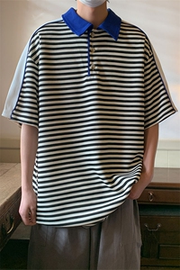 条纹短袖夏季Polo衫 撞色拼接翻领T恤T23 P45图片