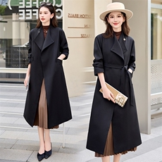 欧货正品一口价女2024秋冬英伦风中长款宽松百搭收腰系带翻领风衣，女装风衣，卡杰菲