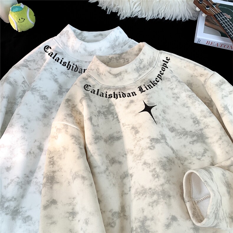 扎染半高领德绒印花长袖保暖打底衫ZDR2508-P25/ZDR2508JR-P35，男装T恤，电商B219A