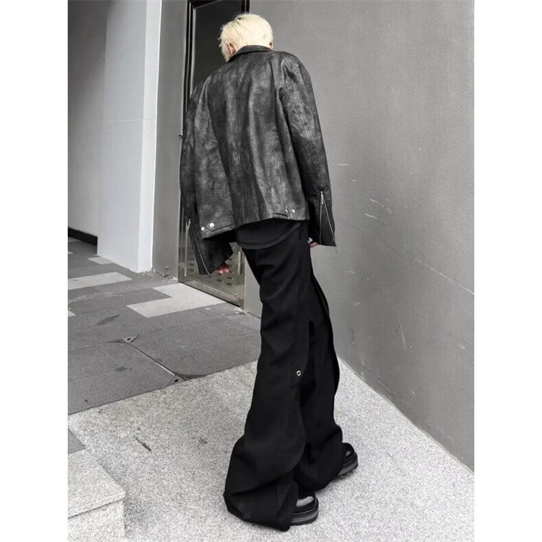 美式解构小众设计高级感微喇叭西裤男高街修身重磅垂感休闲裤长裤,男装休闲裤,星座506A