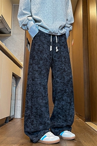 M-8X扎染脏脏裤灯芯绒裤子大码重磅美式复古直筒休闲裤KZ1976/P55图片