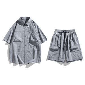 短袖衬衫男新款夏季薄款透气搭配一套短裤宽松翻领衬衣TZ071-P88图片