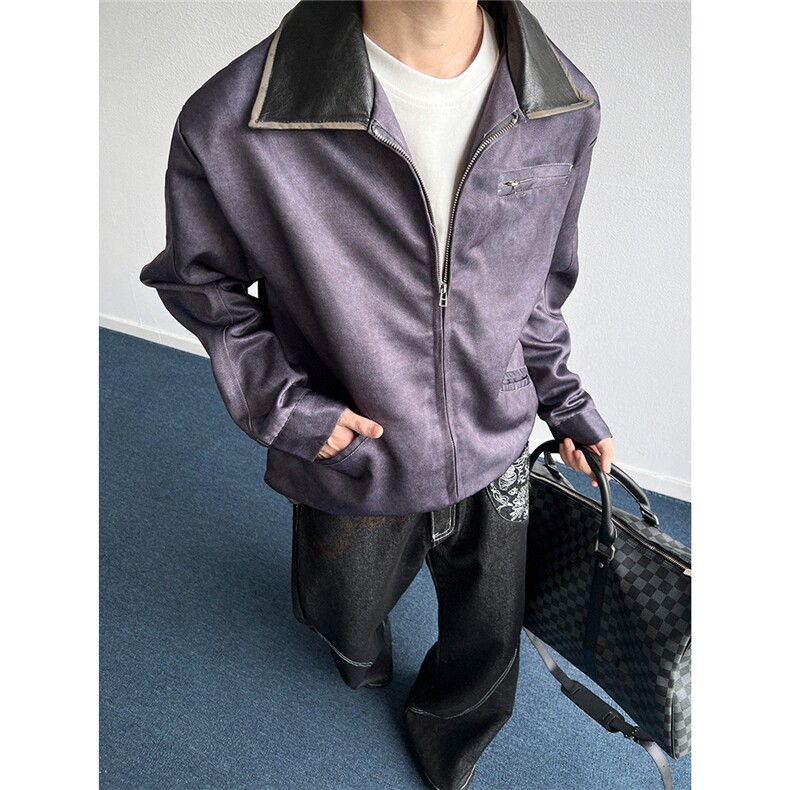 自家图~现货老钱风大理石纹复古哈灵顿夹克外套W1358/P80,男装夹克,电商B350
