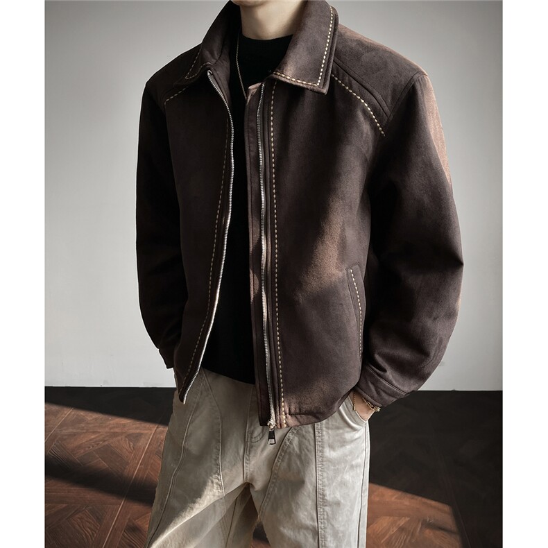 早春新款麂皮绒明线刺绣夹克JK963-特批80控148，男装夹克，电商A072