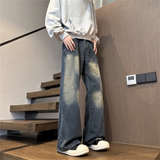 水洗做旧牛仔裤男美式高街痞帅直筒裤子宽松显瘦cleanfit微喇裤潮，男装牛仔裤，星座410-6（原星座1304-1）
