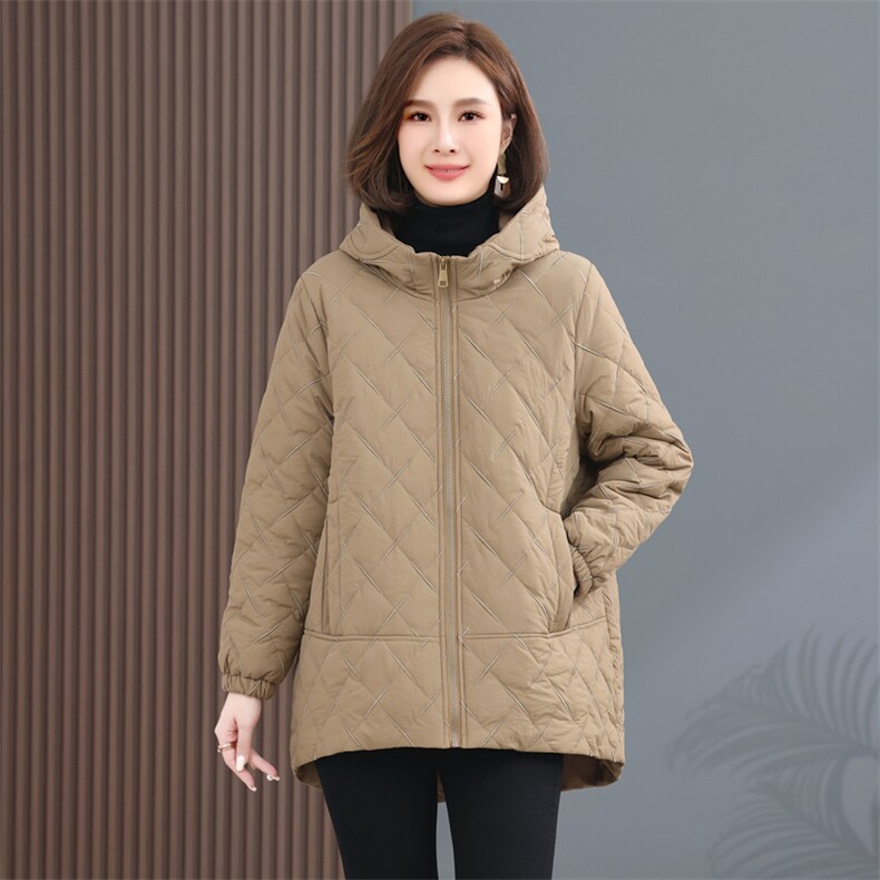 时尚百搭女士棉衣外套保暖显瘦中长款连帽棉服冬季必备单品,女装棉衣/棉服,韩派