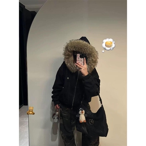 现货重磅boxy短款棉衣座山雕大毛毛领男女棉服水洗工装厚外套图片