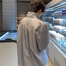 韩系复古小格子长袖衬衫男宽松衬衫CS28-P43，男装衬衫，星座208-5