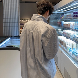 韩系复古小格子长袖衬衫男宽松衬衫CS28-P43图片