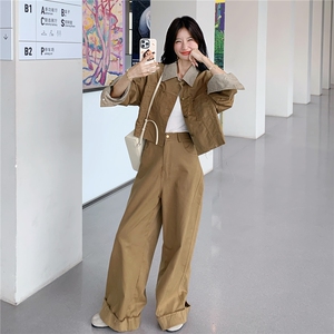 新款！大量！格子拼接工装阔腿裤两件套2C133-8975-P195-K268图片