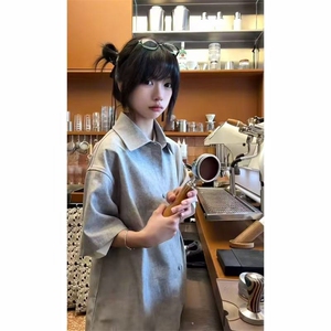 杭州出货~夏季月影亚麻混纺花纱短袖衬衫 CT25106批50~C5106批55图片
