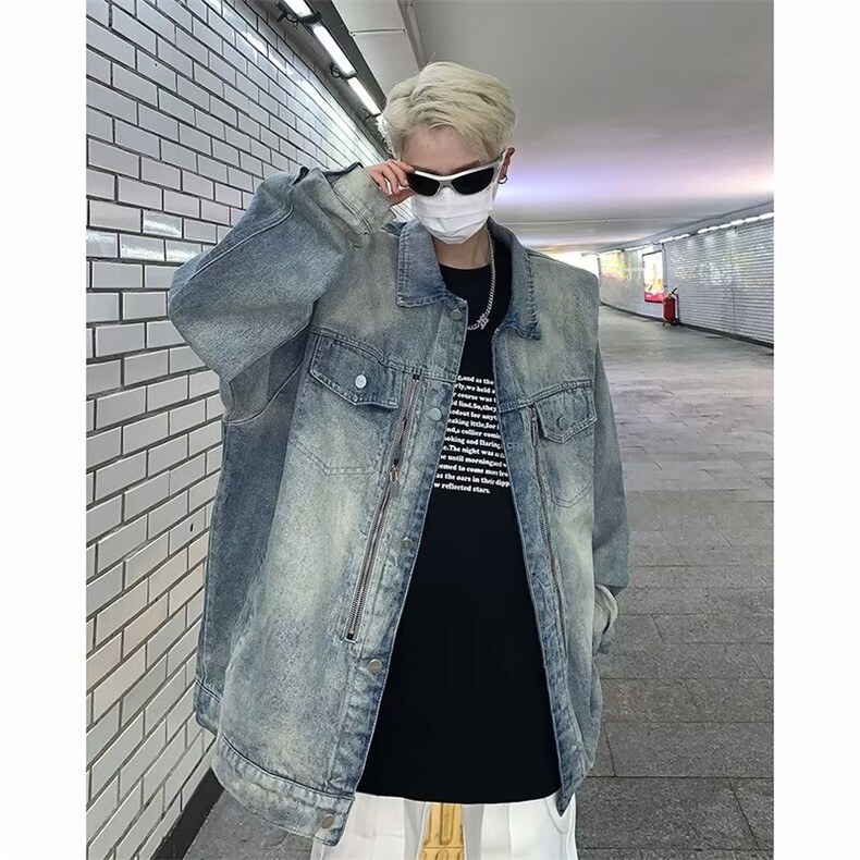 美式水洗牛仔夹克男女ins潮牌小众垫肩设计百搭外套JW053,男装夹克,星座1116A-1（原606A）