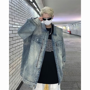 美式水洗牛仔夹克男女ins潮牌小众垫肩设计百搭外套 JW053图片