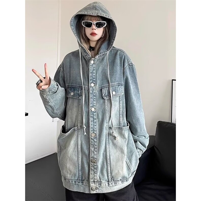 复古牛仔外套男女春秋新款宽松百搭设计感夹克上衣潮,男装工装外套,星座410-6（原星座1304-1）