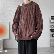 8XL-M麻花毛衣男休闲大码慵懒风情侣圆领针织衫线衣外套MY1512P65，男装针织衫/毛衣，电商B238
