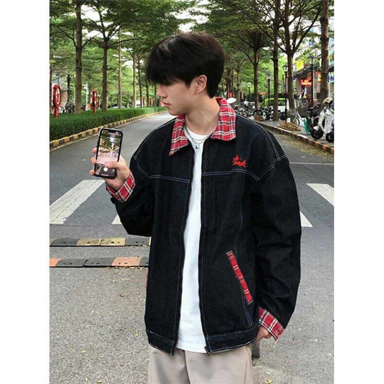 撞色cleanfit格纹夹克牛仔外套男女生秋季新款宽松夹克JK8963,男装夹克,星座1116A（原606A-3）