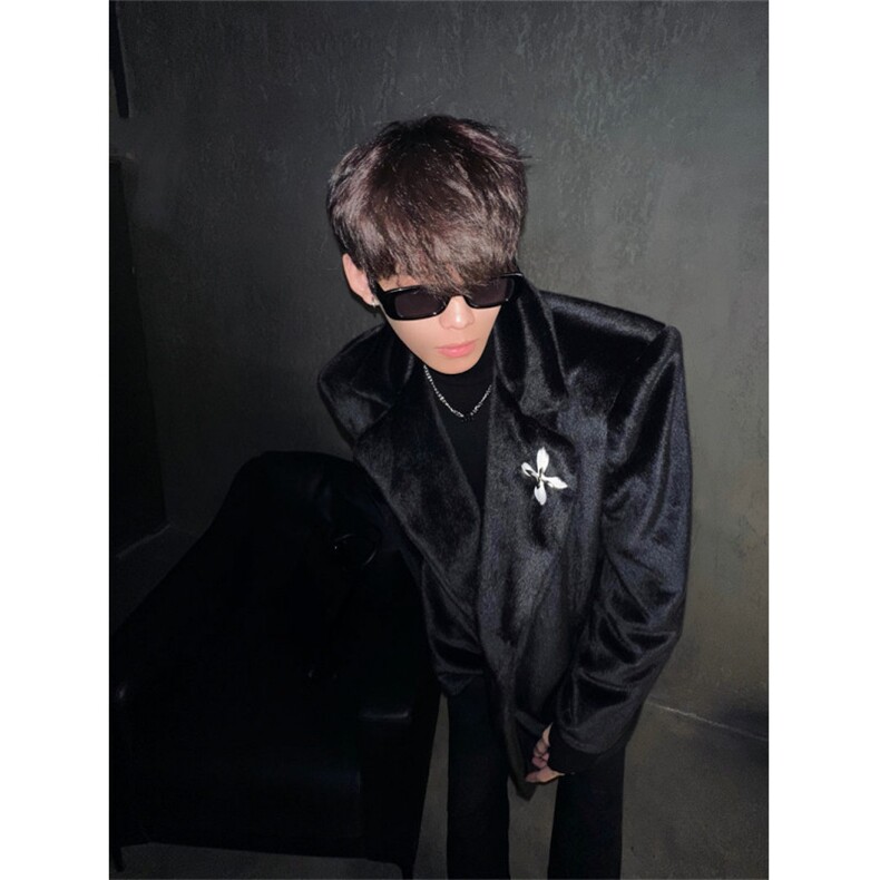 WT153-P135西装时髦貂毛大衣男高级感皮草外套加厚保暖棉服潮,男装西服套装,星座1501-3