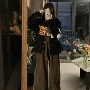 字母印花破洞底特律廓形夹克女2025年早春新款美式外套潮 C750-88图片