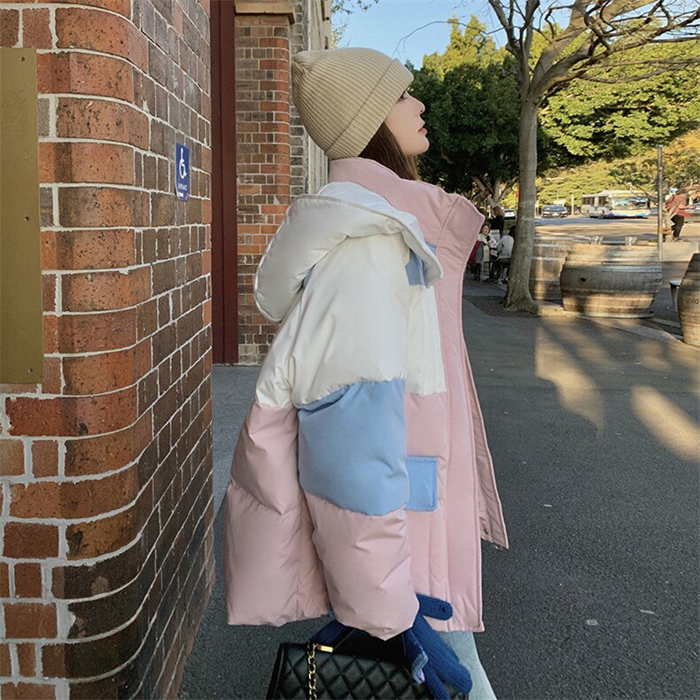 设计感小众撞色连帽面包服棉袄女短款2024年冬季加厚新款羽绒棉服,女装棉衣/棉服,2C032