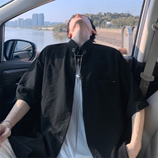 特批P28无差价夏季潮牌高级感挂链男大码慵懒痞帅短袖衬衫CD5511，男装衬衫，电商A001-1