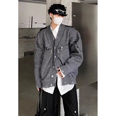 小众解构通体拉链V领开衫破坏毛外套衣金属纽扣毛衫MY322，女装短外套，星座1116A（原606A-3）