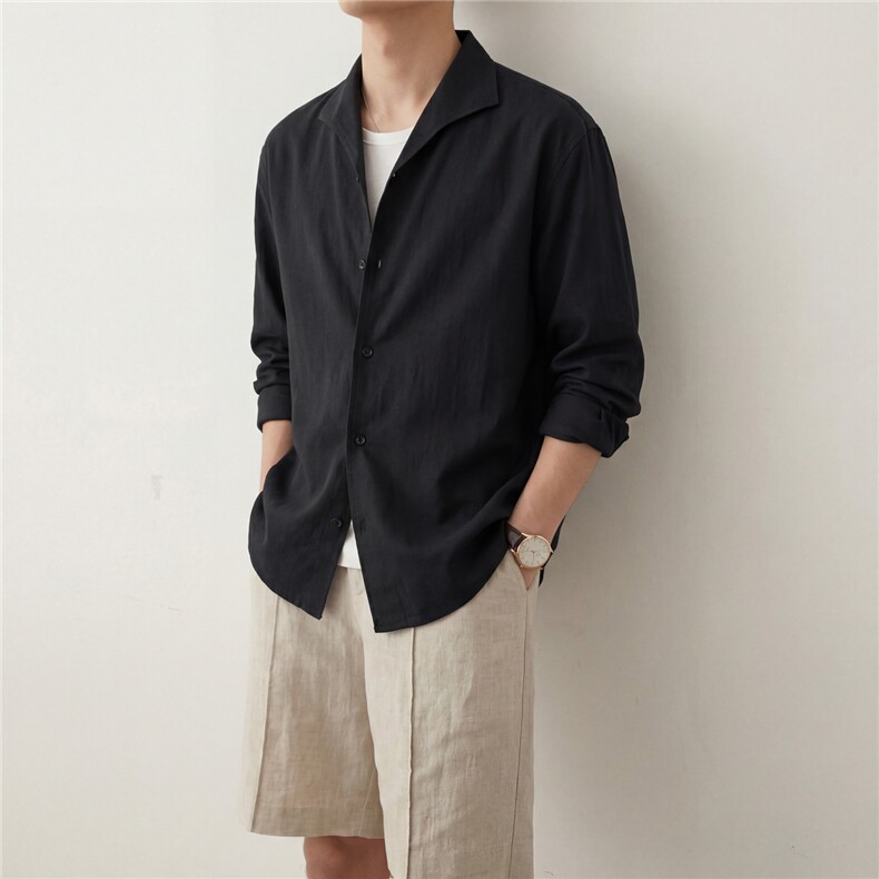 高品质白色V领设计感衬衫男长袖春秋衬衣男士A236-C601-P70，男装衬衫，电商A236