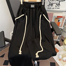 美式复古灰色粗绳阔腿休闲裤男女高街小众设计感宽松运动卫裤，男装休闲裤，星座601-1