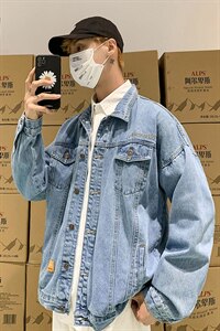 2021秋季新款学生大码男休闲牛仔外套港风工装夹克J120-P75图片