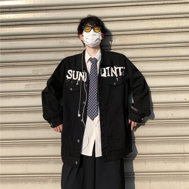 牛仔外套男春秋季宽松工装夹克美式潮牌高街休闲上衣服W4990-P61,男装大码男装,星座412-3