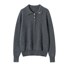 2025年秋季时尚百搭通勤简约休闲领口绣花polo领，女装羊绒衫，万品羊绒