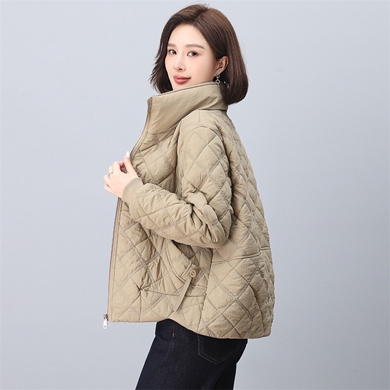 2024年新款潮高立领夹棉菱格外套韩版休闲刺绣棉衣棉服女显瘦,女装棉衣/棉服,鑫鑫格