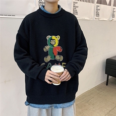 1港风圆领中性情侣潮流大码M-5XL印花加厚毛衣男7685P48加绒P55，男装针织衫/毛衣，星座226-2