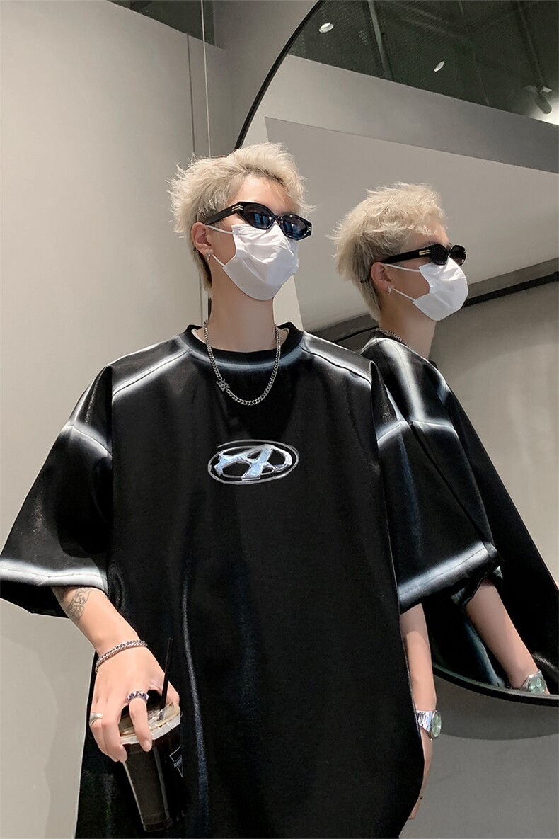 男装丝光棉喷漆短袖T恤2025夏印花五分袖体恤XZ514-2-2024108-P63,男装T恤,星座514-2(原B239)