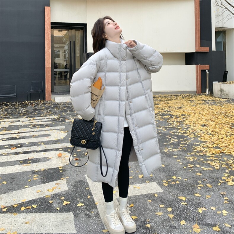 灰色立领中长款泡芙羽绒服女冬2025超火好看高级小众加厚保暖外套,女装羽绒服,2C016