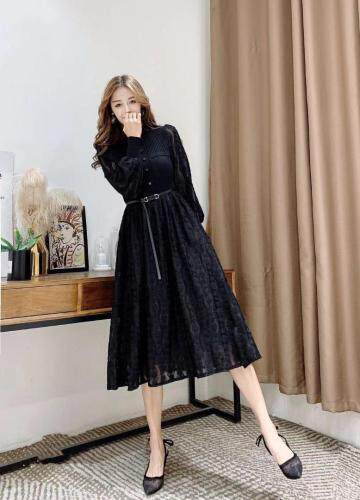 【现货】蕾丝毛衣袖连衣长裙，女装针织衫/毛衣，艾丹迪蔓