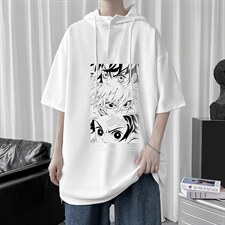 LD54176-P45连帽短袖t恤男大码胖子带帽五分袖中袖，男装T恤，电商A040