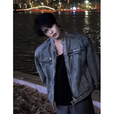 秋季美式高街短款牛仔外套男秋季拉链立领垫肩牛仔衣夹克JJ11P75，男装工装外套，电商D256-1(原A064-1)