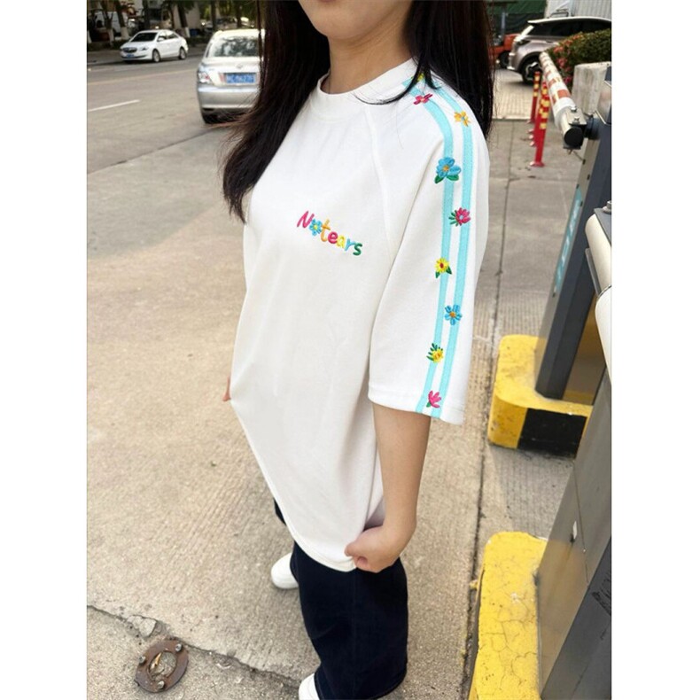 H0880-P35推荐拉条+刺绣230克螺纹领包边拉肩情侣款短袖T恤,女装T恤,星座617A-2