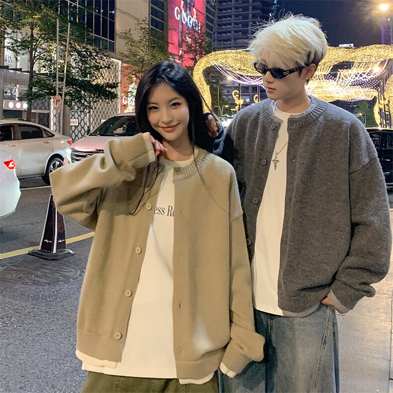 美式潮牌情侣假两件纽扣设计毛衣开衫针织衫MY39-P78图片