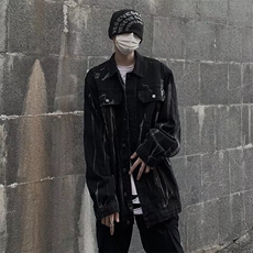 美式ins潮牌街头扎染牛仔外套男春秋季宽松复古工装夹克GH22-P65，男装夹克，星座1008