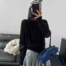 秋冬新款纯色针织圆领套头上衣时尚百搭，女装针织衫/毛衣，忠诺羊绒