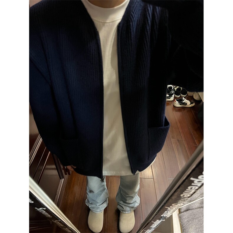 圆领拉链开衫毛衣男春秋简约休闲针织外套宽松纯色百搭潮M2311,男装针织衫/毛衣,星座1116A（原606A-3）