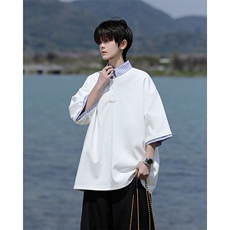 8XL-M假两件衬衫领短袖T恤大码夏季条纹拼接polo衫半袖DX1211/P45，男装T恤，电商B238