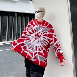 B162-P50 美式高街宽松毛衣男秋冬新款蜘蛛提花慵懒风套头针织衫图片