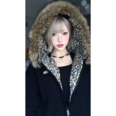 美式高级毛领蓬松连帽卫衣男女2025秋冬宽松加绒加厚拉链外套，女装短外套，四季星座505